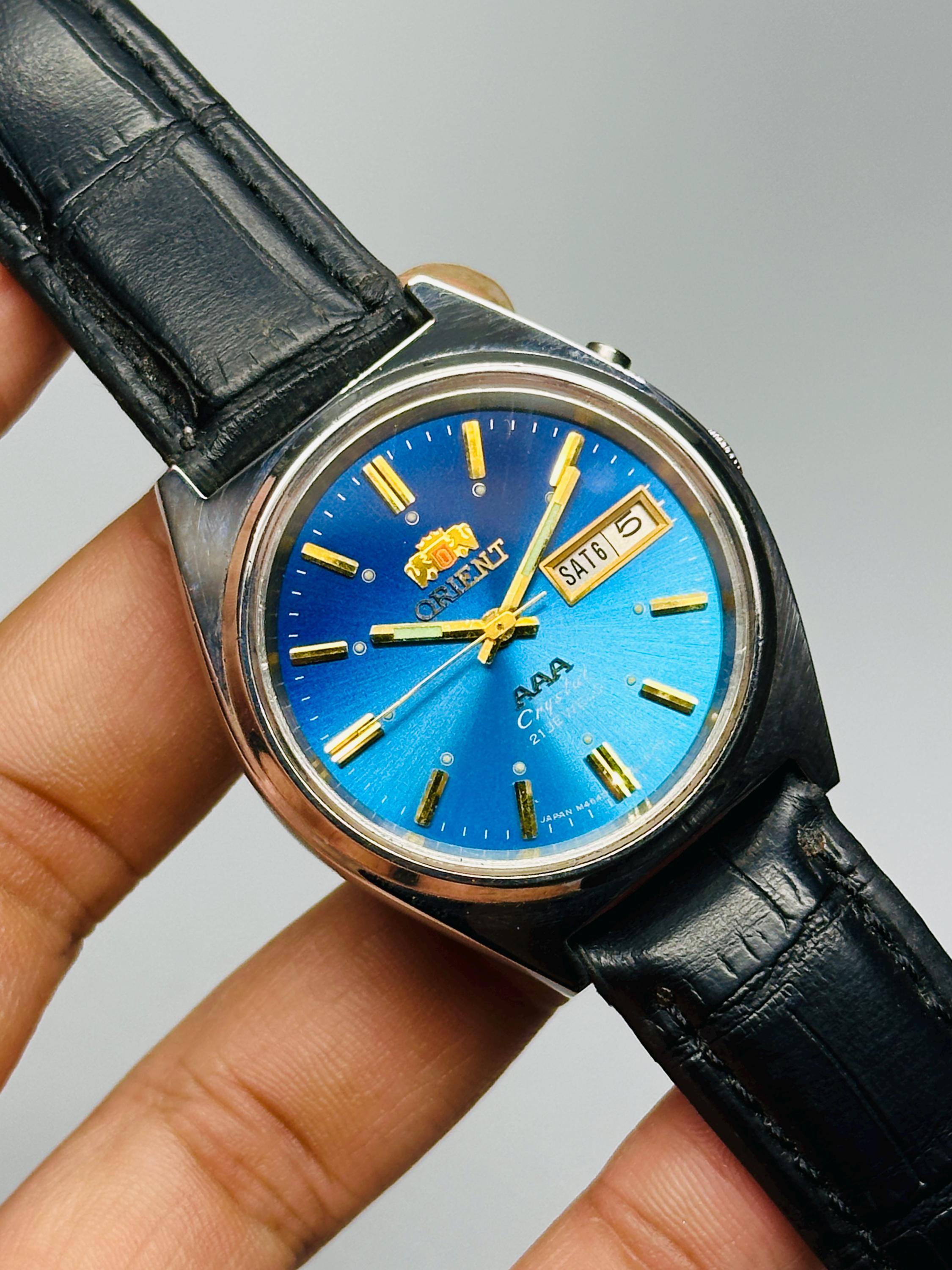 Vintage Orient Crystal AAA Automatic Watch: 21 Jewels, Blue Dial 