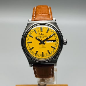 Rare Vintage Jaeger Lecoultre Club ,Yellow Dial, Automatic Men&#39;s Wrist Watch Day-Date, Swiss Made