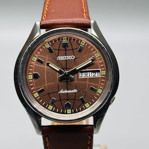 Rare Vintage Seiko 5 Automatic , Brown Global Dial, Silver Case, Day/Date  Caliber No. 6309, Men&#39;s Wrist Watch Japan Made