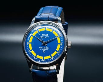 Reloj de piloto HMT vintage con esfera de cuerda manual {De cuerda manual} Movimiento de reloj para hombre 17 joyas