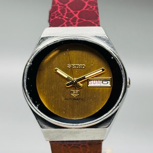 Rare Vintage Seiko 5 Automatic ,  Gold Dial, Silver  Case Day/Date Caliber No. 6309 ,Men&#39;s Wrist Watch Japan Made