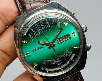 Rare Vintage  Orient College Perpetual Multi Year, Green Dial , Date & Day, Automatic, Japan Made,