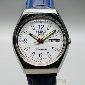 Rare Vintage Seiko 5 Automatic , White Dial, Silver Case, Day/Date  Caliber No. 6309, Men&#39;s Wrist Watch Japan Made, Transparent Back