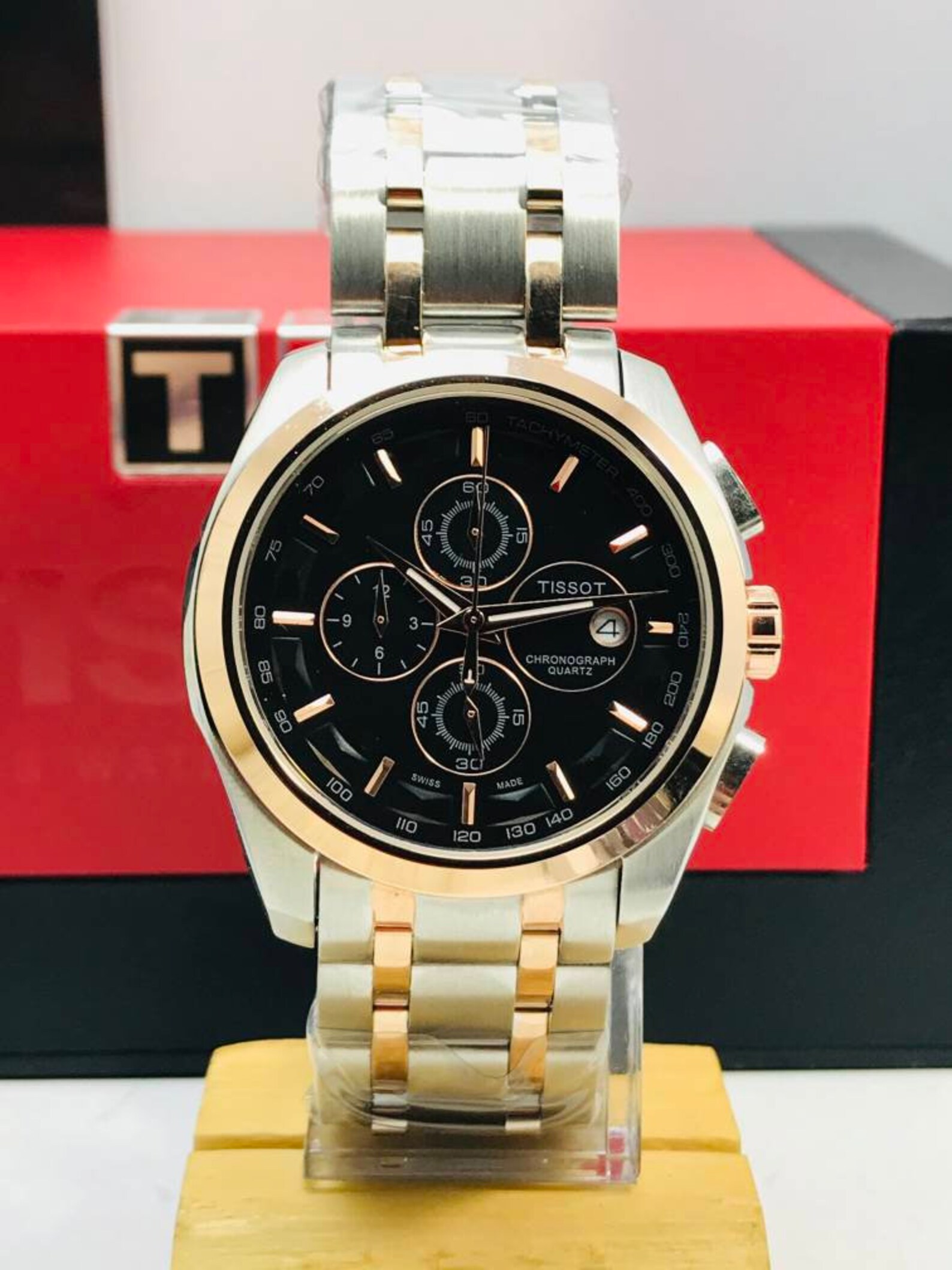 TISSOT Dual Tone Tachymeter Chronograph Swiss Made Black amd Etsy