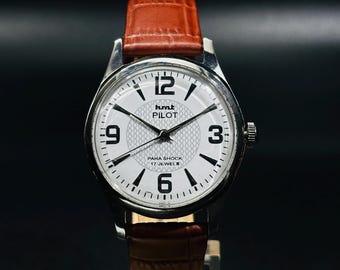 Reloj de piloto HMT vintage con esfera de cuerda manual {De cuerda manual} Movimiento de reloj para hombre 17 joyas
