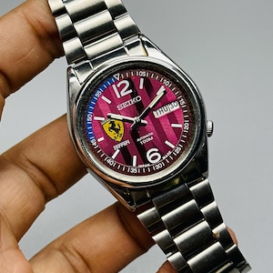 Rare Vintage Seiko 5 Automatic , FR Mehroon Dial, Silver Case, Day/Date  Caliber No. 6309, Men&#39;s Wrist Watch Japan Made,