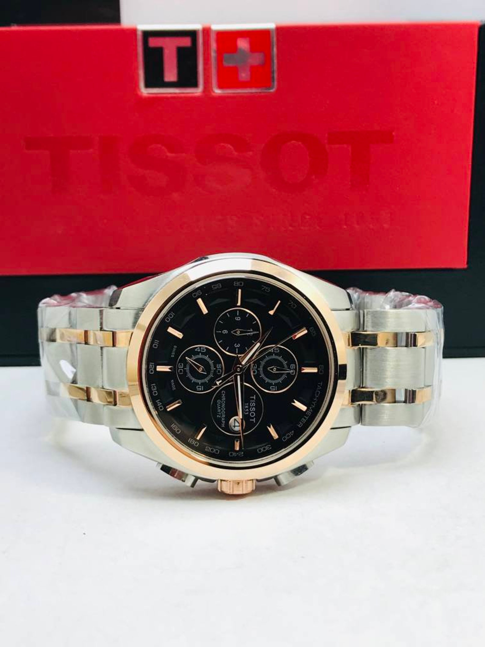 TISSOT Dual Tone Tachymeter Chronograph Swiss Made Black amd Etsy