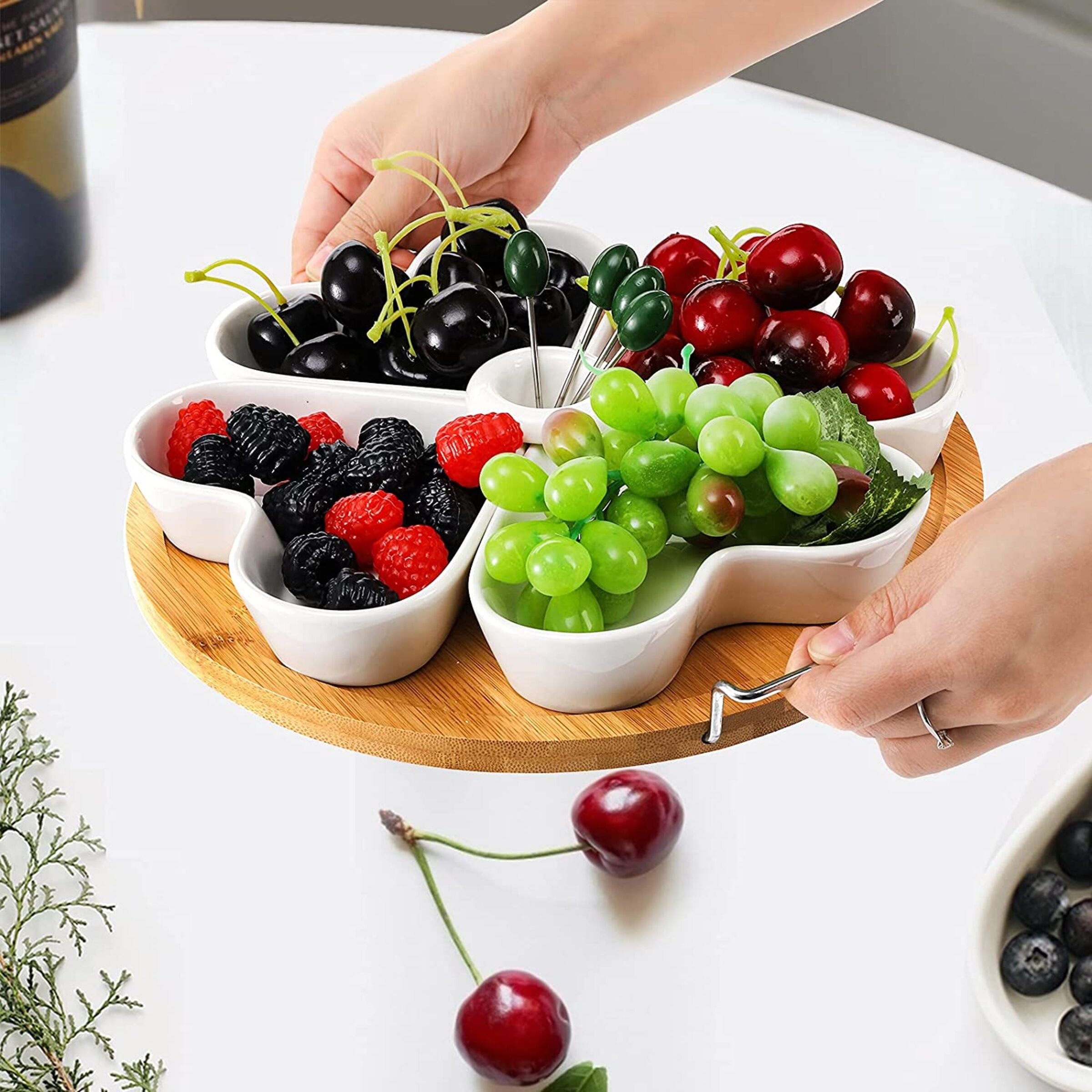 Porcelain Appetizer Serving Platter with Wooden Holder Etsy