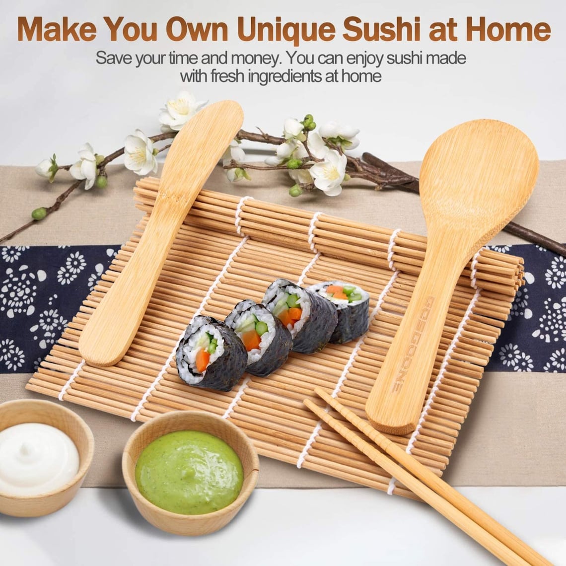 Bamboo Sushi Making Kit Bamboo Sushi Mat 2 Sushi Roller 5 Etsy