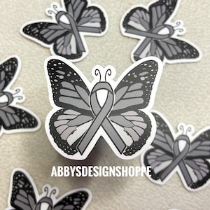 Grauer Hirntumor-Band-Aufkleber, Schmetterling-Krebs-Band, Hirntumor-Bewusstsein, Krebs-Geschenke, Aufkleber für Macbook, Hirntumor