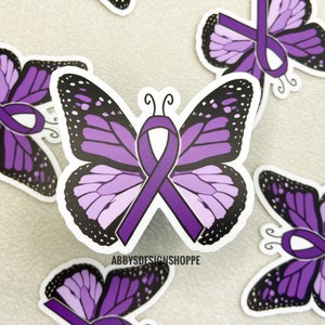 Schmetterling Krebs Band, wasserdichter Aufkleber, Bauchspeicheldrüsenkrebs Bewusstsein, lila Schmetterling Aufkleber, Aufkleber für Macbook, Alzheimers Geschenke