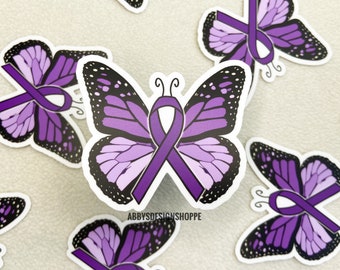 Purple Butterfly Pancreatic Cancer Awareness Waterproof Sticker Support Sticker, Awareness Gift, Vinyl Decal, Laptop Sticker, Car Decal