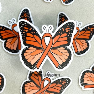 Sticker imperméable papillon ruban cancer orange, sensibilisation à la leucémie, autocollant de sensibilisation au cancer du rein, stickers pour Macbook