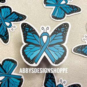 Türkis Eierstock Krebs Band Aufkleber, Schmetterling Krebs Band, Eierstock Krebs Bewusstsein, Krebs Geschenke, Aufkleber für Macbook, Sticker