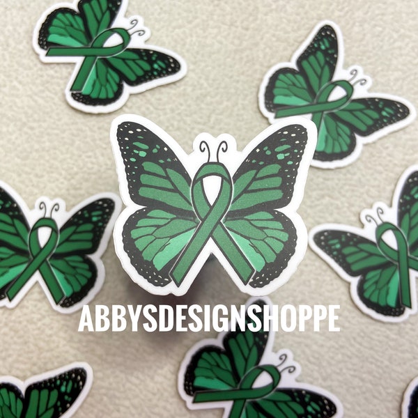 Mini Green Cancer Ribbon Butterfly, Cancer Awareness, Liver Cancer, Lymphoma Cancer, Gall Bladder Cancer, Phone Sticker, Cancer Gifts