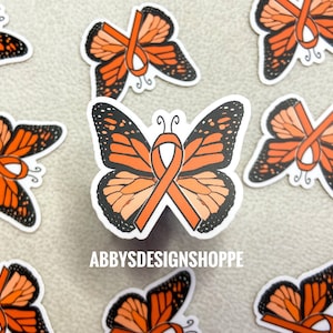 Mini Orange Cancer Ribbon Schmetterling wasserdicht Aufkleber, Leukemia Awareness, Kidney Cancer Awareness Aufkleber, Aufkleber für Macbook