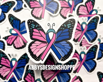 Thyroid Cancer Awareness Sticker: Ribbon Butterfly, Waterproof Vinyl Support Sticker, Awareness Gift, Vinyl Decal, Laptop Sticker, Car Decal