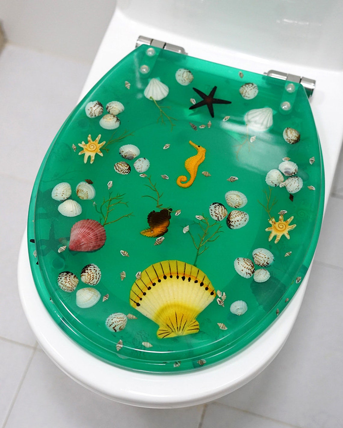 Gem Green Toilet Seat Sea Shell Fish Resin Toilet Seat Soft Etsy