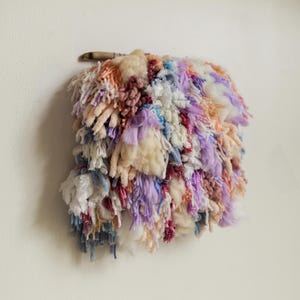 Hand Woven Fiber Tapestry: Sunset Colors, Driftwood Hanging