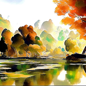 Canvas landscape wall art, House warming gift, Landscape Framed Canvas Wall Print, Autumn trees, Framed Wall Art,  Living Room Wall Decor,