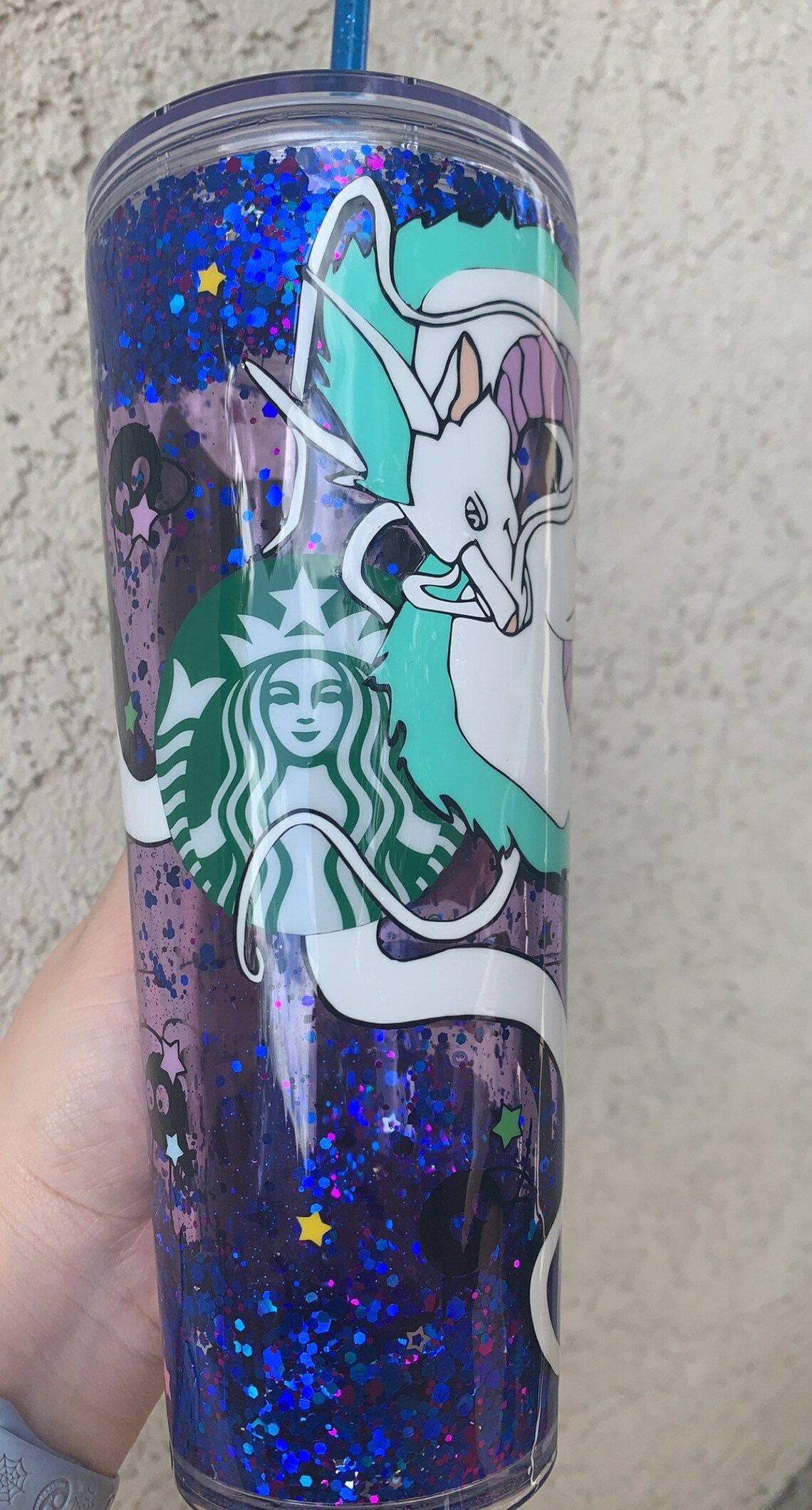 24 oz Haku Dragón Blanco Starbucks Glitter Tumbler Etsy