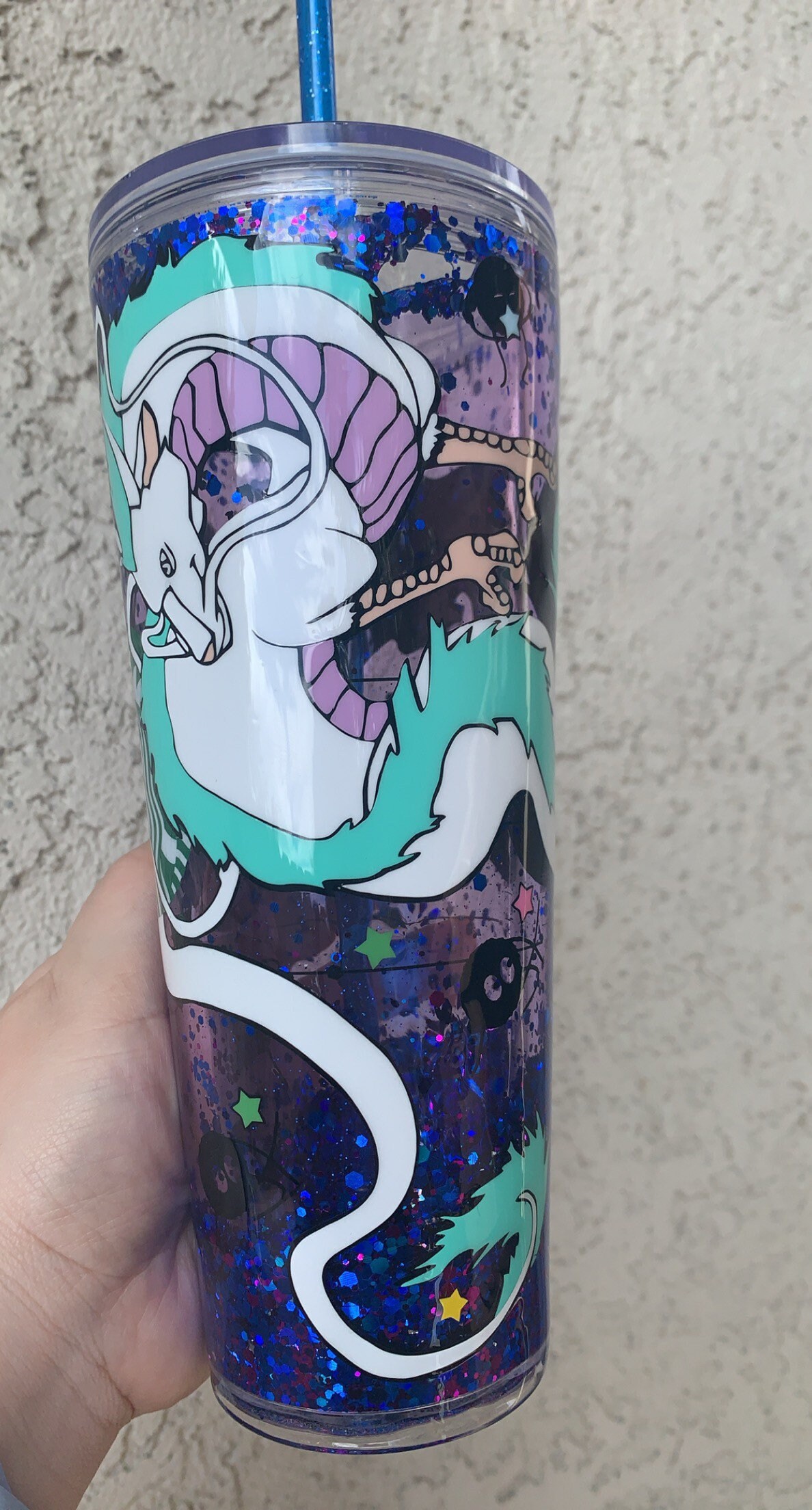 24 oz Haku Dragón Blanco Starbucks Glitter Tumbler Etsy