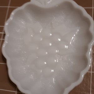 Vintage White Milk Glass Grape Design Candy Dish