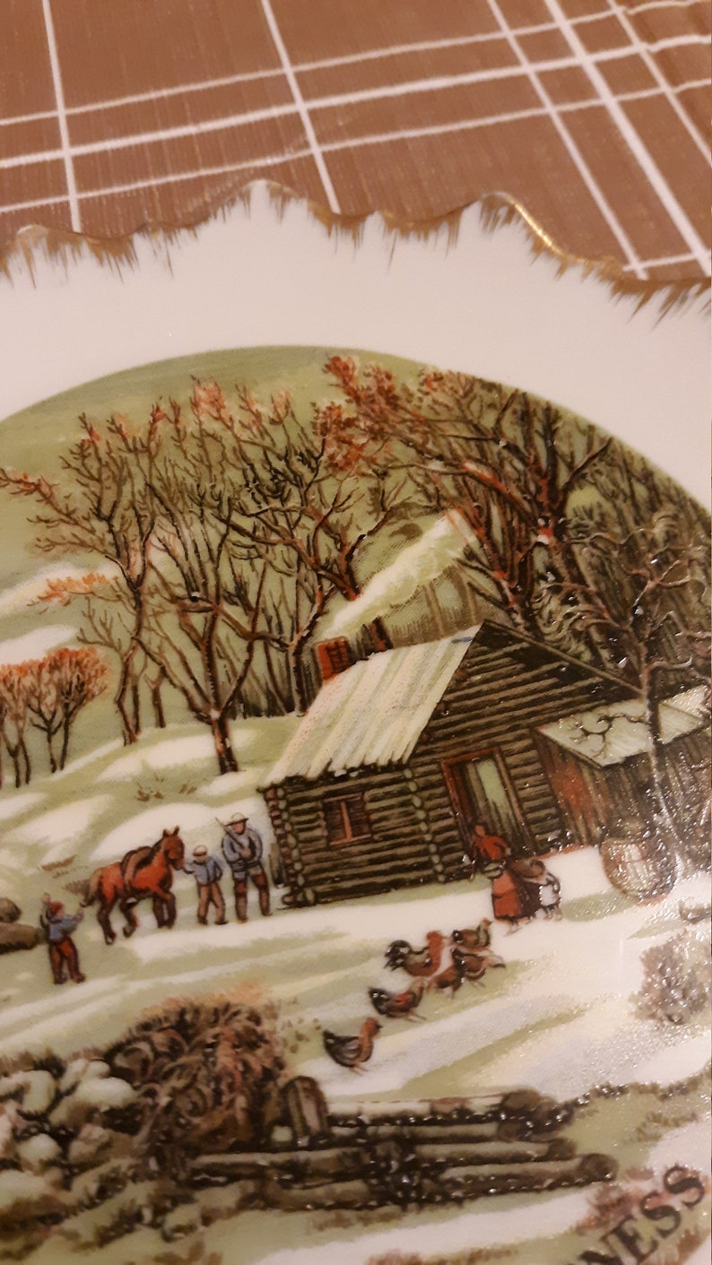 Vintage Currier /& Ives Hanging Collectible Plate A Home In The Wilderness