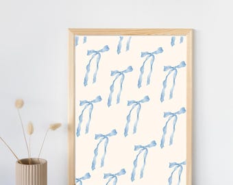 Blue Bow Wall Art Print | Dainty Minimalist Design (Digital Download)