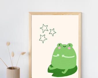 Minimalist Green Frog Print: Whimsical Nursery Art (Digital Download)