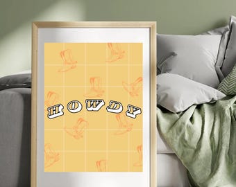 Howdy Cowboy Boot Art Print | Retro Western Decor (Digital Download)