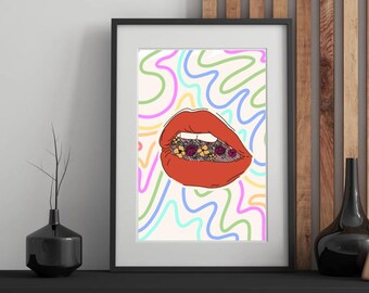Floral Lips Pop Art Print | Modern Feminine Wall Decor (Digital Download)