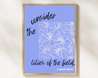 Lilies of the Field Print | Bible Verse Line Art (Digital Download)