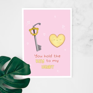A6-kaarten Kingdom Hearts geïnspireerde "You Hold the Key to my Heart"-wenskaart