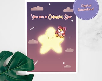 Tarjeta de felicitación digital inspirada en ACNH "Eres una estrella celestial" // Tarjeta de San Valentín // Tarjeta festiva // Papelería // Tarjeta de regalo