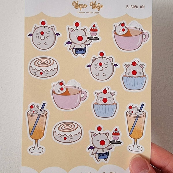 A6 Final Fantasy inspired Moogle Kupo Kafe Matte Journal Planner Sticker Sheet