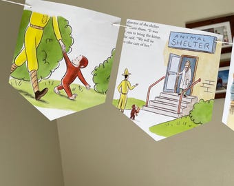 Guirlande en papier livre Curious George and Puppies / Bannière de fête d'anniversaire Curious George / Soirée à thème Curious George / Curious George et animaux de compagnie