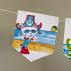 Guirnalda de papel con el mapa del tesoro de Pete el Gato / Guirnalda para fiesta de cumpleaños de gatos / Historias de Pete el Gato / Banderines de papel con gatos / Banderines de papel con el mapa del tesoro