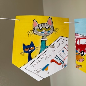 Pete The Cat Construction Destruction  Paper Garland / Cat Birthday Party Garland / Pete The Cat Stories / Cats Paper / Pete The Cat / Read