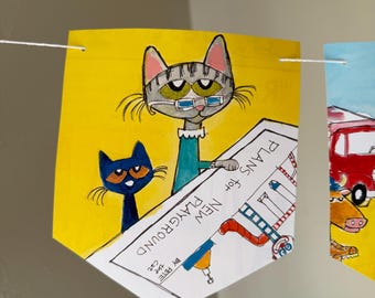 Pete The Cat Construction Destruction  Paper Garland / Cat Birthday Party Garland / Pete The Cat Stories / Cats Paper / Pete The Cat / Read