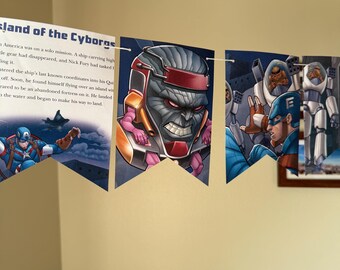 キャプテン・アメリカ サイボーグ ブックペーパーガーランド / スパイダーマン ブックペーパーバンティング / スパイダーマン パーティーデコレーション / スーパーヒーロー ペーパーデコレーション / サイボーグ