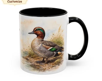 Custom Green-Winged teal duck Mug bird lover, Bird watching Cup, American teal gifts, Birdwatching Christmas present, birding, ornithology
