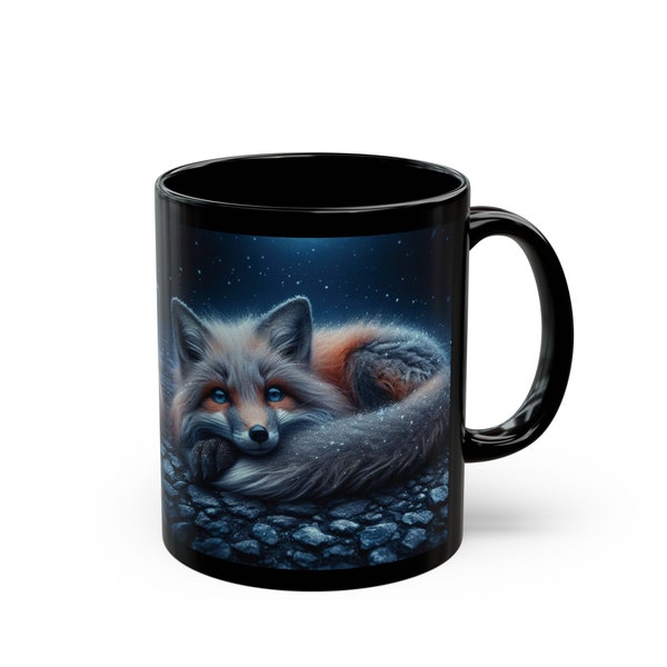 Fox mug, Black ceramic cup woodland animals, Gift for fox lover, Forest animals,  love foxes, animal lover, wildlife, nature, abstract