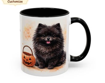 Black Pomeranian mug Halloween fall decor, custom dog lover gift Christmas, Personalized Pommy dad, love pomeranians, dog parent, reading