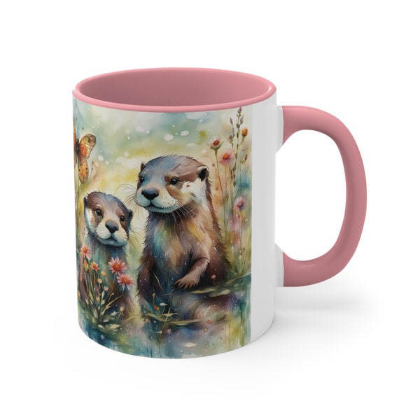 Otters mug, cute otter lover gift, Otter cup, love otters, cute otters, wild animals, otter art watercolor, animal lover, wild nature