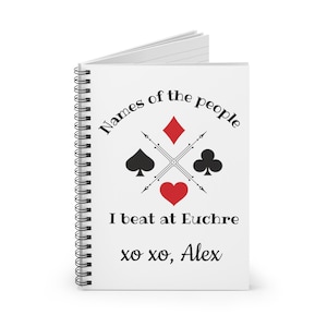 Funny Euchre gift idea, Custom Euchre notebook card game, Custom present Euchre, Personalized notebook lined pages score book
