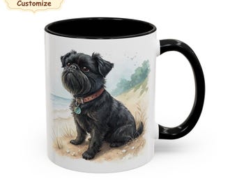 Cadeau mug noir Griffon de Bruxelles pour les amoureux des chiens, Griffon de Bruxelles personnalisé, tasse pour chien personnalisée, Griffon Bruxellois, mug personnalisé, plage