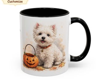 West Highland White Terrier Custom Name gift mug, Personalized Westie Halloween Gift, Custom Pet Name cup, dog lover gift, Westie fall mug