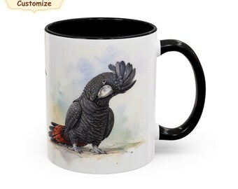 Black cockatoo custom parrot mug, Bird lover gift, Personalised present parrots lover cup, red-tailed black Cockatoos art, Christmas parrot
