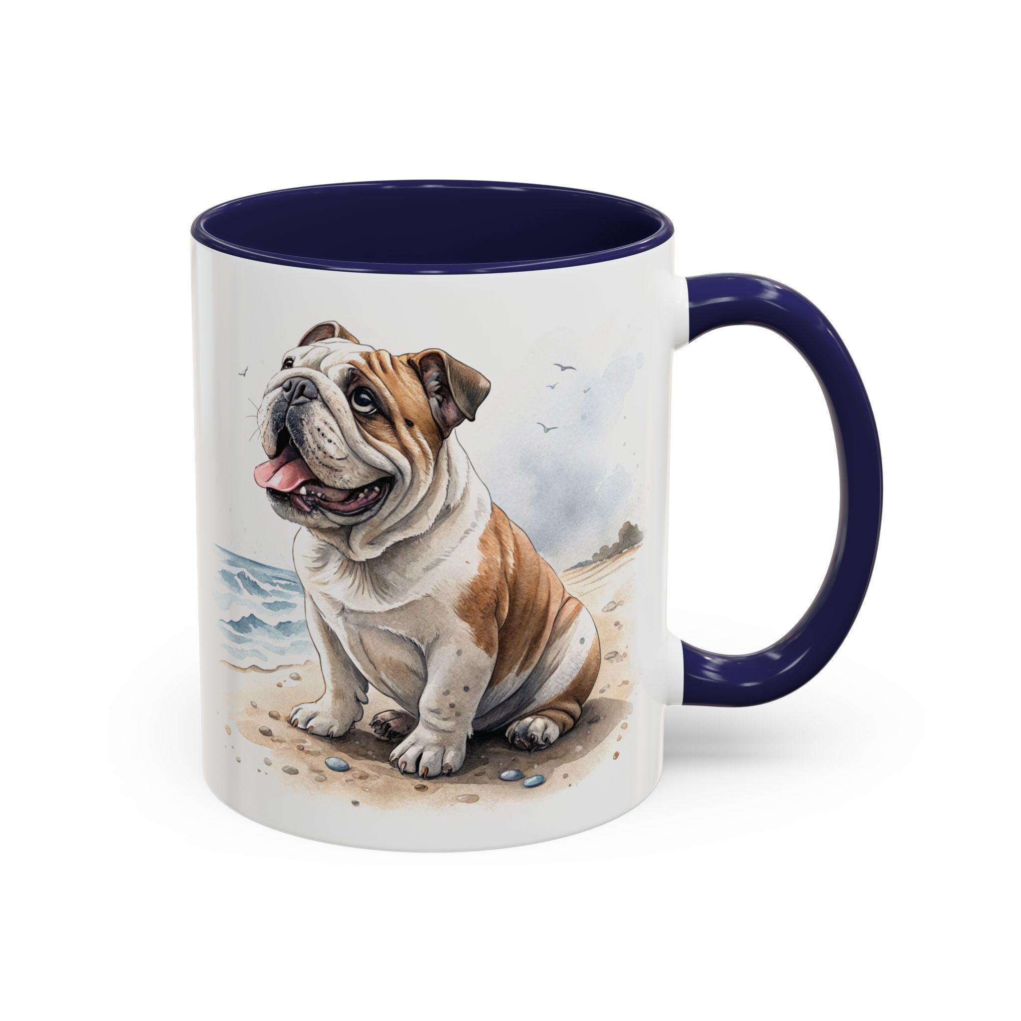 Tazza In Ceramica Bully British Bulldog - Acquerello Colorato - Regalo 311 Ml - Blu